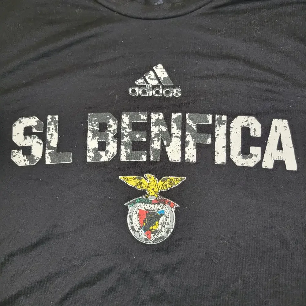 VTG Y2K SL Benfica Adidas Futbol FC Football Sportswear T-shirt XL Distressed